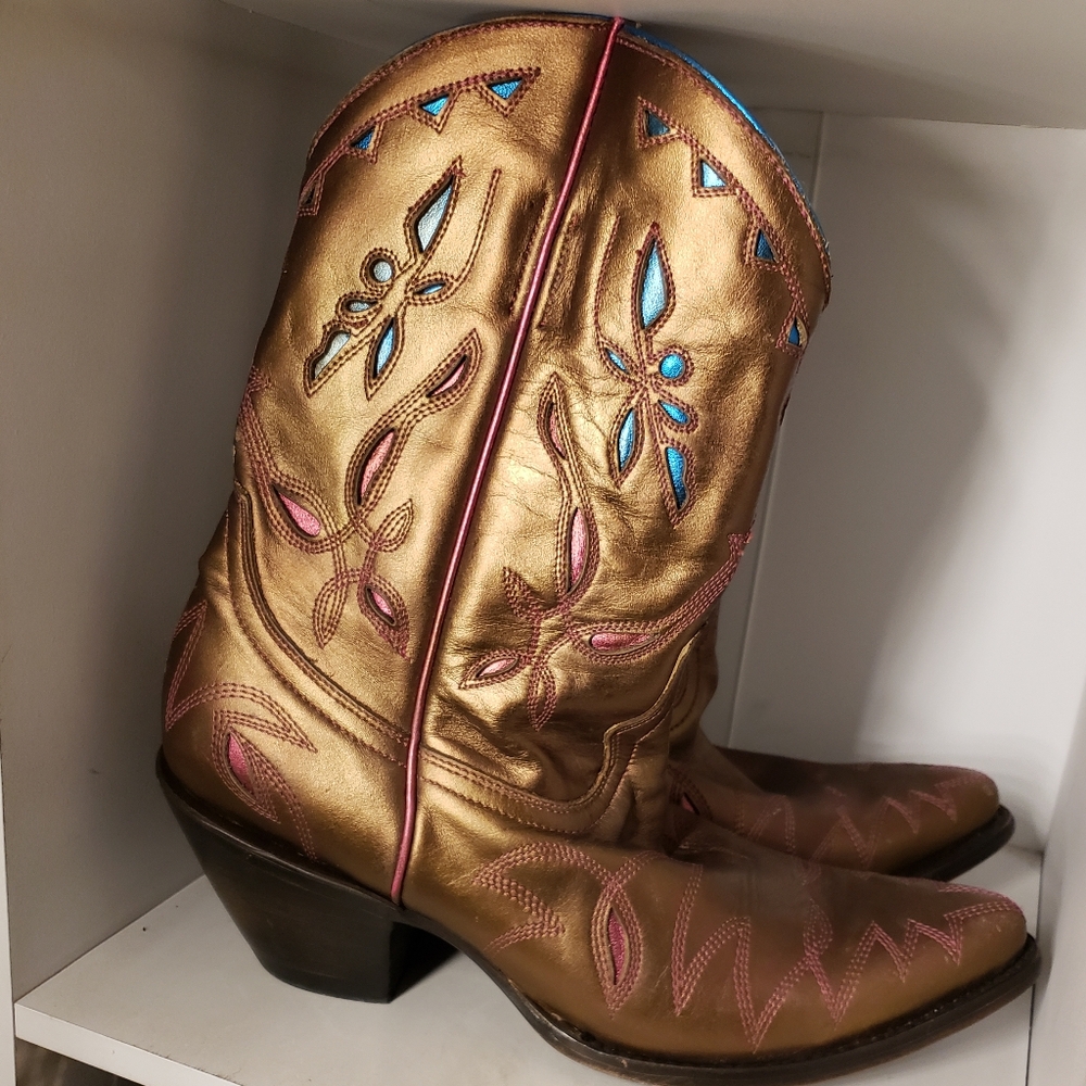 Old Gringo Yippee Ki Ya Bronze Pink Leather Cowboy Boots 8.5